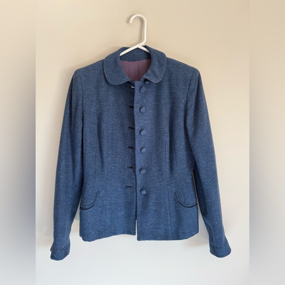 Vintage 60s 70s Newbury Blue Tweed Blazer Jacket Medium fully lined